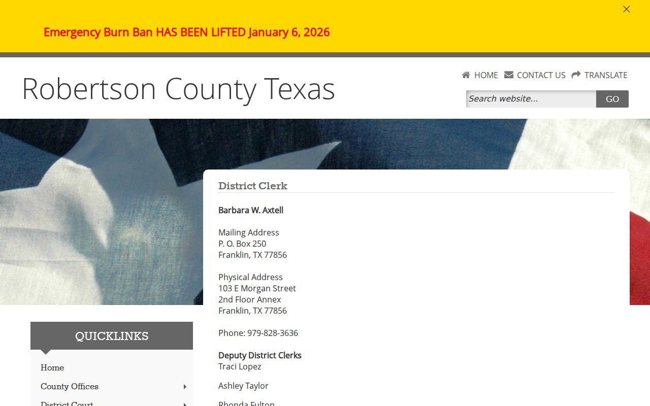 Robertson County criminal court cases District Clerk office resources