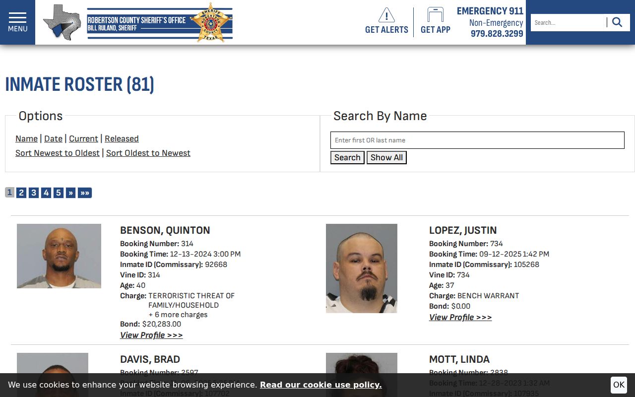 Robertson County criminal history jail roster search controls